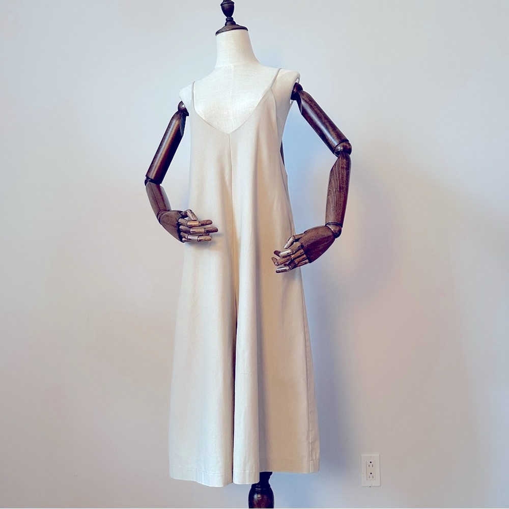 Linen Blend Culotte Jumpsuit Neutral Wide Leg Minimalist Summer